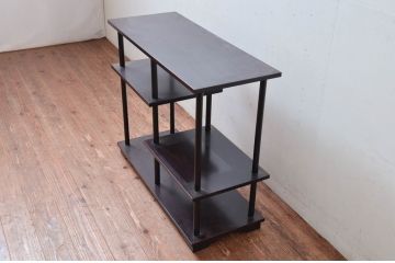 中古　美品　茶道具　本漆溜塗りの色合いが美しい違い棚(茶棚、収納棚、飾り棚、オープンラック)(定価約16万円)(R-082013)