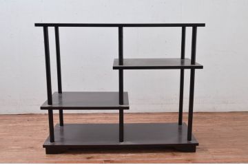 中古　美品　茶道具　本漆溜塗りの色合いが美しい違い棚(茶棚、収納棚、飾り棚、オープンラック)(定価約16万円)(R-082013)
