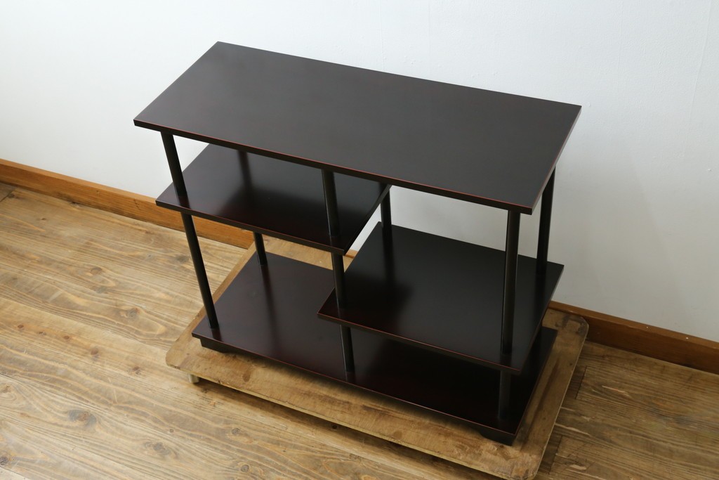 中古　美品　茶道具　本漆溜塗りの色合いが美しい違い棚　定価約16万円　(R-082013)