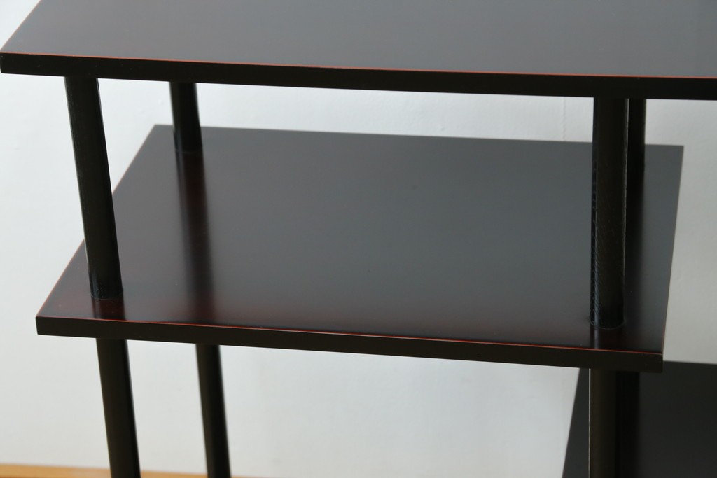 中古　美品　茶道具　本漆溜塗りの色合いが美しい違い棚　定価約16万円　(R-082013)