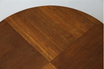 和製アンティーク　天板パーケットリー　洋風デザイン　緩やかな猫脚が魅力的なラウンドコーヒーテーブル　(R-082026)