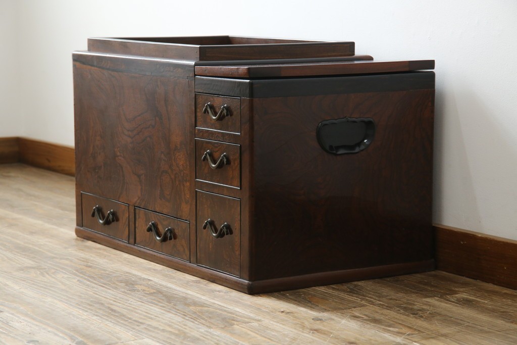 和製アンティーク　欅(ケヤキ)材　美しい杢目が魅力的な長火鉢　(R-082032)