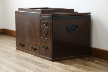 和製アンティーク　欅(ケヤキ)材　美しい杢目が魅力的な長火鉢　(R-082032)