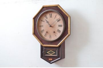 アンティーク時計　アメリカ　New Haven Clock Co(ニューヘブン クロック社)　お部屋を上品に彩る八角時計(オクタゴン、柱時計、掛け時計、古時計、振り子時計)(R-082038)