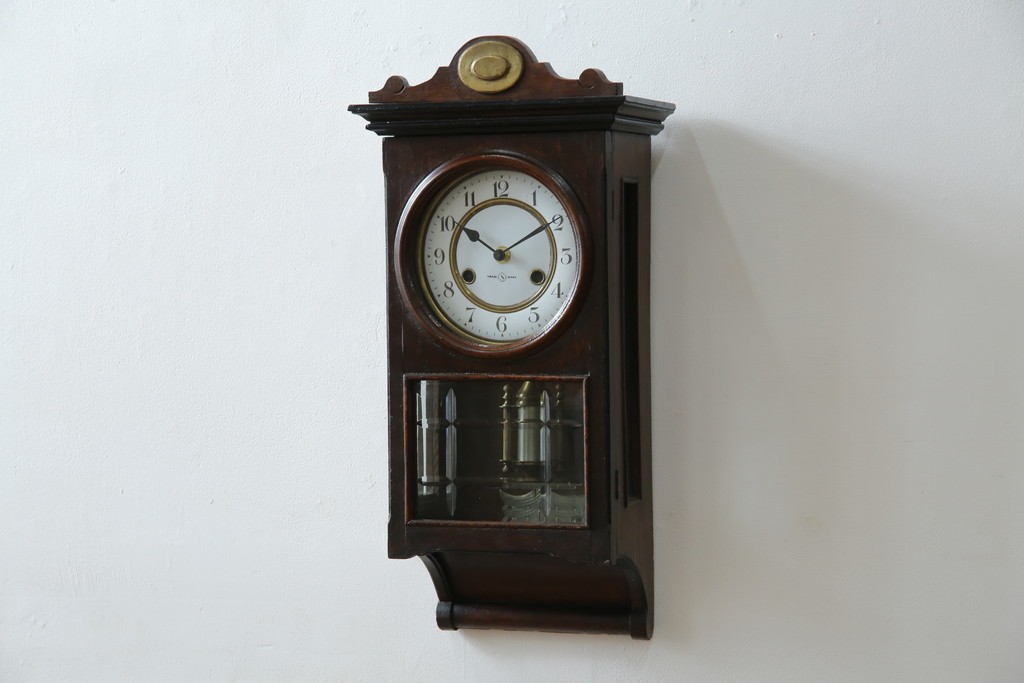 和製アンティーク TRADE(S)MARK クラシカルな雰囲気が素敵な筋ガラス入り柱時計　(R-082046)