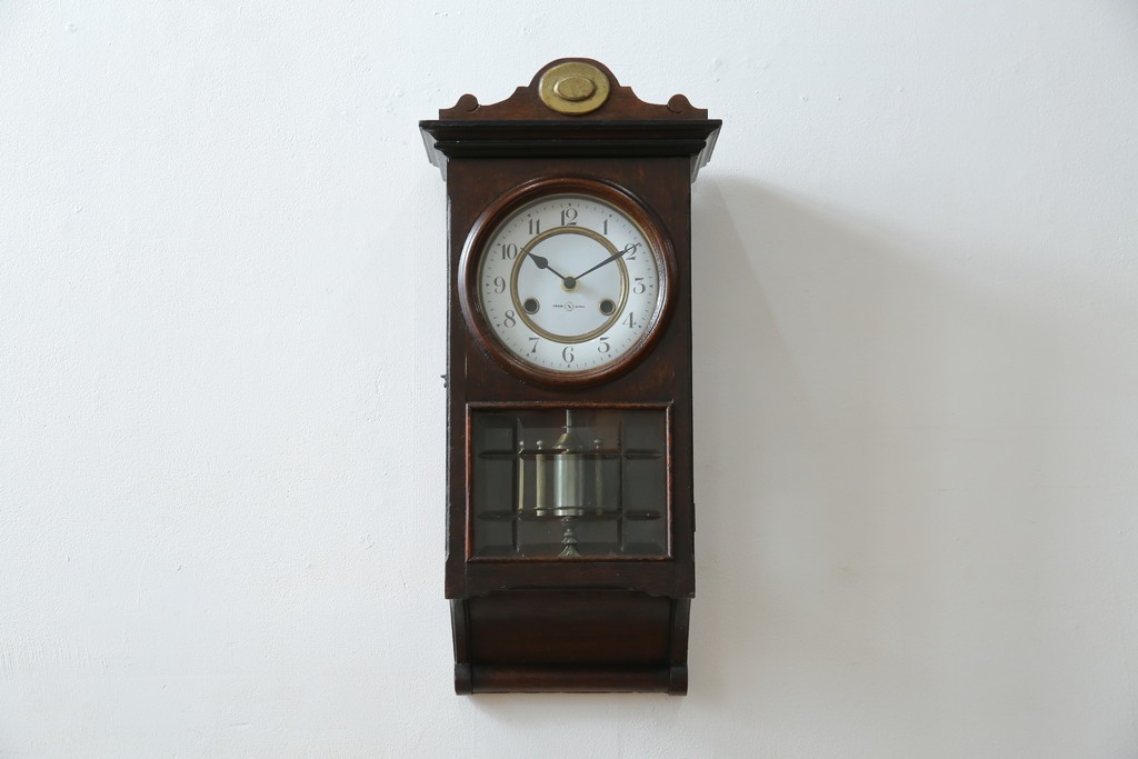 和製アンティーク TRADE(S)MARK クラシカルな雰囲気が素敵な筋ガラス入り柱時計　(R-082046)