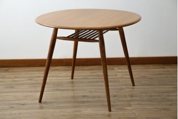イギリスビンテージ　激レア　希少モデル　ERCOL(アーコール)　ナチュラルな木の風合いが魅力的なマガジンラック付きラウンドテーブル　(R-082053)