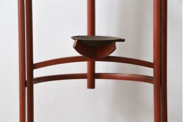 和製アンティーク　根来塗りが美しく和の雰囲気を醸し出す行灯(丸行灯、行燈、照明、スタンド)(R-082059)