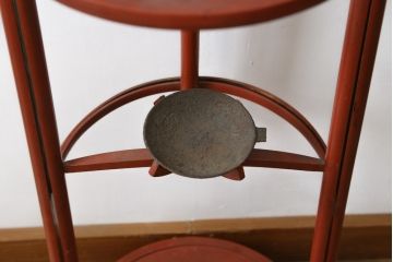 和製アンティーク　根来塗りが美しく和の雰囲気を醸し出す行灯(丸行灯、行燈、照明、スタンド)(R-082059)