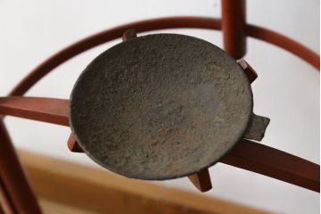 和製アンティーク　根来塗りが美しく和の雰囲気を醸し出す行灯(丸行灯、行燈、照明、スタンド)(R-082059)