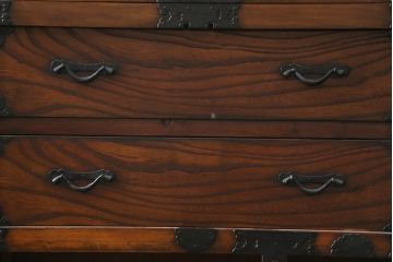 和製ビンテージ　美品　アンティーク調　和の風情をたっぷりと感じられる二段重ね車箪笥(帳場箪笥、和たんす、衣装タンス、収納箪笥、整理箪笥、引き出し、ヴィンテージ、バラ売り可能)(R-082061)