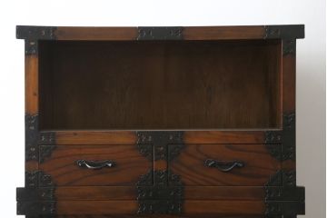 和製ビンテージ　美品　アンティーク調　和の風情をたっぷりと感じられる帳場箪笥ローボード(テレビボード、テレビ台、TVボード、TV台、リビングボード、収納棚、戸棚、引き出し、整理箪笥、ヴィンテージ)(R-082062)