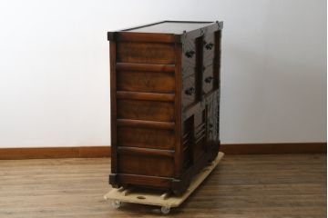 和製ビンテージ　美品　アンティーク調　和の風情をたっぷりと感じられる車箪笥(和たんす、衣装タンス、収納箪笥、整理箪笥、引き出し、サイドボード、ヴィンテージ)(R-082063)