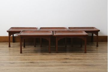 時代物　博古堂　鎌倉彫　蜻蛉の図　高足膳　深みのある風合いが美しいお膳5客セット(御膳、木製、漆器、漆芸、脚付き、共箱付)(R-082064)