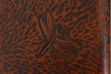時代物　博古堂　鎌倉彫　蜻蛉の図　高足膳　深みのある風合いが美しいお膳5客セット(御膳、木製、漆器、漆芸、脚付き、共箱付)(R-082064)