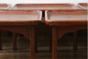 時代物　博古堂　鎌倉彫　蜻蛉の図　高足膳　深みのある風合いが美しいお膳5客セット(御膳、木製、漆器、漆芸、脚付き、共箱付)(R-082064)