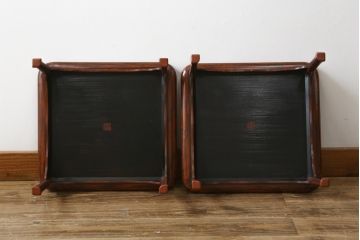 時代物　博古堂　鎌倉彫　蜻蛉の図　高足膳　深みのある風合いが美しいお膳5客セット(御膳、木製、漆器、漆芸、脚付き、共箱付)(R-082064)