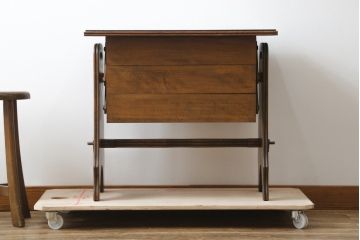 フランスビンテージ　珍品　希少　オーク材　サイドテーブルとしても使える彫刻入りソーイングボックス(針箱、裁縫箱、チェスト、小引き出し、ヴィンテージ)(R-082067)