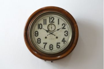 和製アンティーク　明治大正期　愛知県時計製造共同組合(AICHIKEN CLOCK-MAKERS' UNION'S MARK) シンプルな丸いフォルムのレトロな掛け時計(古時計、柱時計)(R-082071)