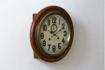 和製アンティーク　明治大正期　愛知県時計製造共同組合(AICHIKEN CLOCK-MAKERS' UNION'S MARK) シンプルな丸いフォルムのレトロな掛け時計(古時計、柱時計)(R-082071)