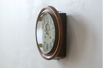 和製アンティーク　明治大正期　愛知県時計製造共同組合(AICHIKEN CLOCK-MAKERS' UNION'S MARK) シンプルな丸いフォルムのレトロな掛け時計(古時計、柱時計)(R-082071)