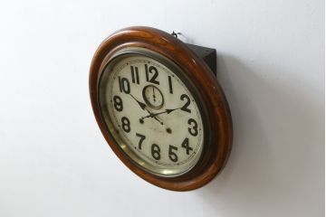 和製アンティーク　明治大正期　愛知県時計製造共同組合(AICHIKEN CLOCK-MAKERS' UNION'S MARK) シンプルな丸いフォルムのレトロな掛け時計(古時計、柱時計)(R-082071)