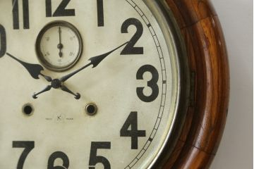 和製アンティーク　明治大正期　愛知県時計製造共同組合(AICHIKEN CLOCK-MAKERS' UNION'S MARK) シンプルな丸いフォルムのレトロな掛け時計(古時計、柱時計)(R-082071)