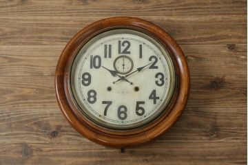 和製アンティーク　明治大正期　愛知県時計製造共同組合(AICHIKEN CLOCK-MAKERS' UNION'S MARK) シンプルな丸いフォルムのレトロな掛け時計(古時計、柱時計)(R-082071)