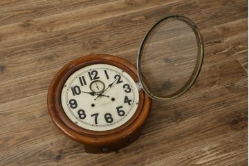 和製アンティーク　明治大正期　愛知県時計製造共同組合(AICHIKEN CLOCK-MAKERS' UNION'S MARK) シンプルな丸いフォルムのレトロな掛け時計(古時計、柱時計)(R-082071)