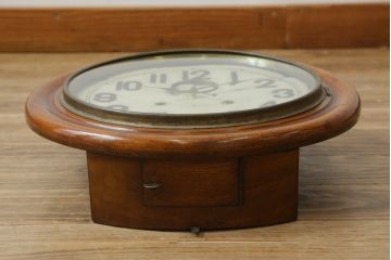 和製アンティーク　明治大正期　愛知県時計製造共同組合(AICHIKEN CLOCK-MAKERS' UNION'S MARK) シンプルな丸いフォルムのレトロな掛け時計(古時計、柱時計)(R-082071)