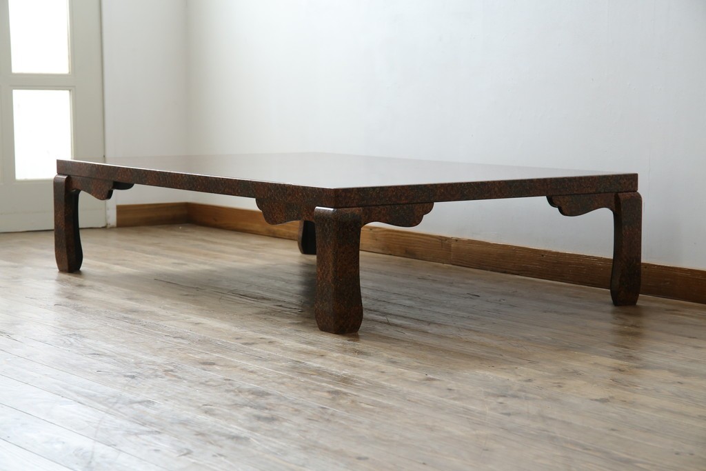 中古　美品　東北　津軽塗り　唐塗り　隅々まで意匠を凝らした上質で美しい漆塗りの座卓　(R-082076)