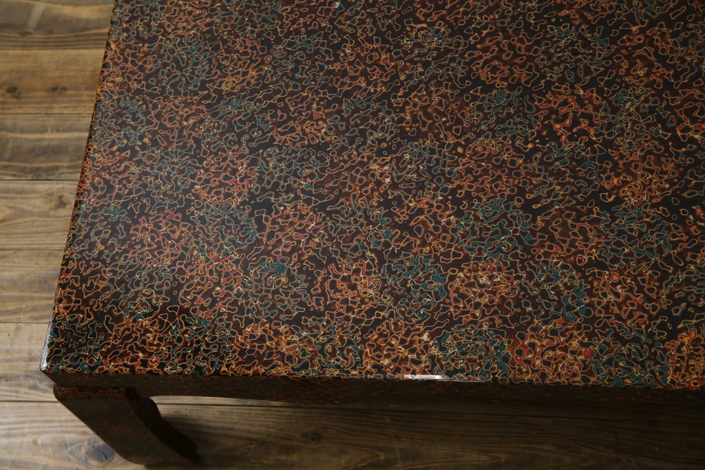 中古　美品　東北　津軽塗り　唐塗り　隅々まで意匠を凝らした上質で美しい漆塗りの座卓　(R-082076)