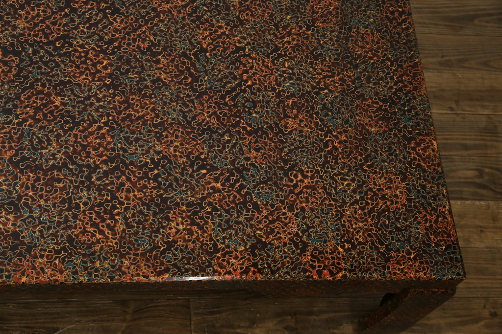 中古　美品　東北　津軽塗り　唐塗り　隅々まで意匠を凝らした上質で美しい漆塗りの座卓　(R-082076)