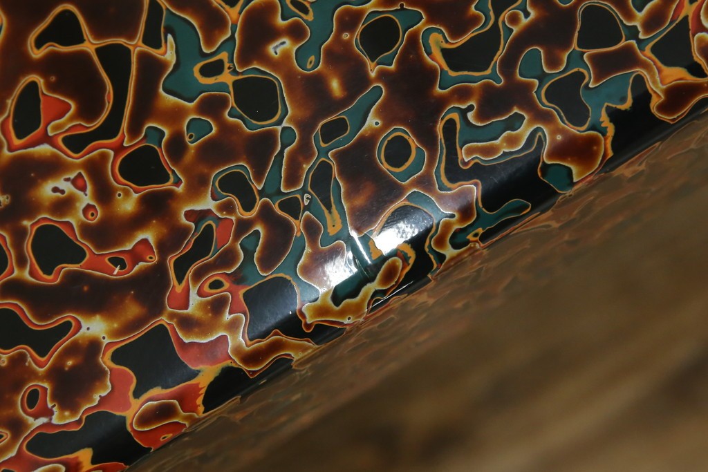 中古　美品　東北　津軽塗り　唐塗り　隅々まで意匠を凝らした上質で美しい漆塗りの座卓　(R-082076)