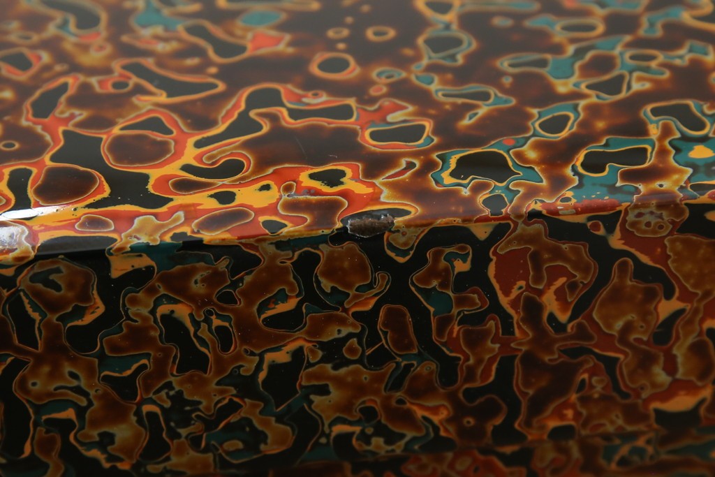 中古　美品　東北　津軽塗り　唐塗り　隅々まで意匠を凝らした上質で美しい漆塗りの座卓　(R-082076)