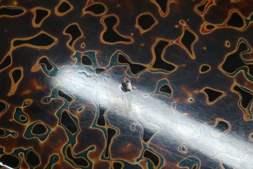 中古　美品　東北　津軽塗り　唐塗り　隅々まで意匠を凝らした上質で美しい漆塗りの座卓　(R-082076)