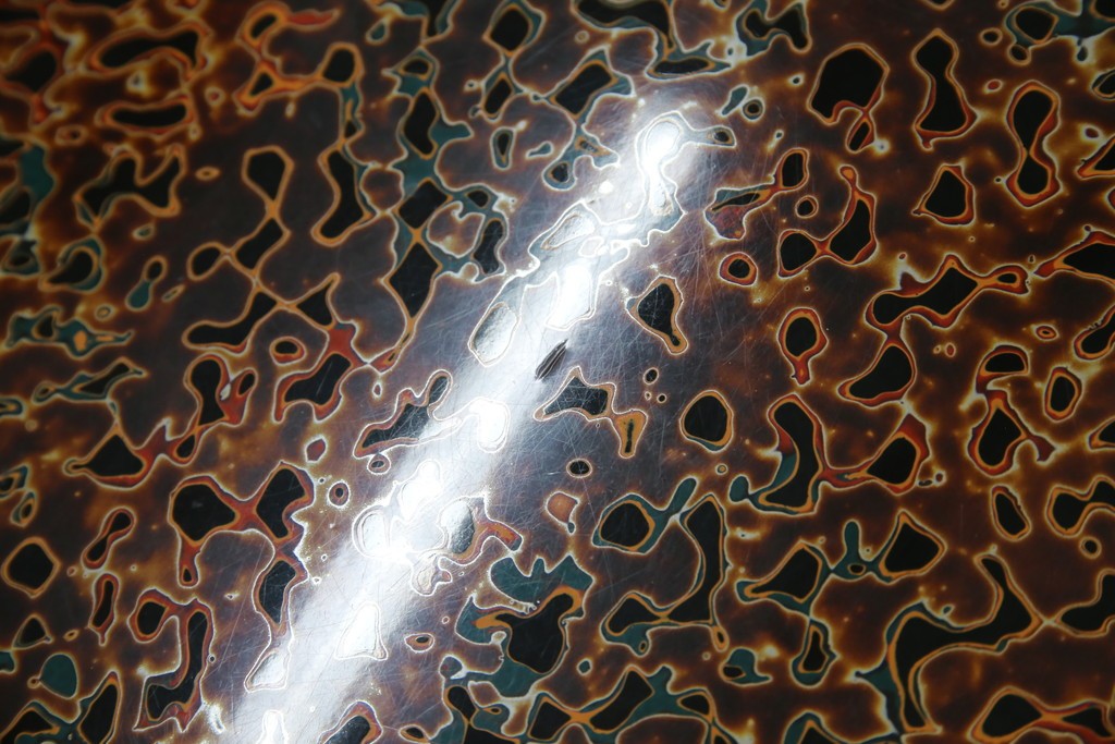 中古　美品　東北　津軽塗り　唐塗り　隅々まで意匠を凝らした上質で美しい漆塗りの座卓　(R-082076)