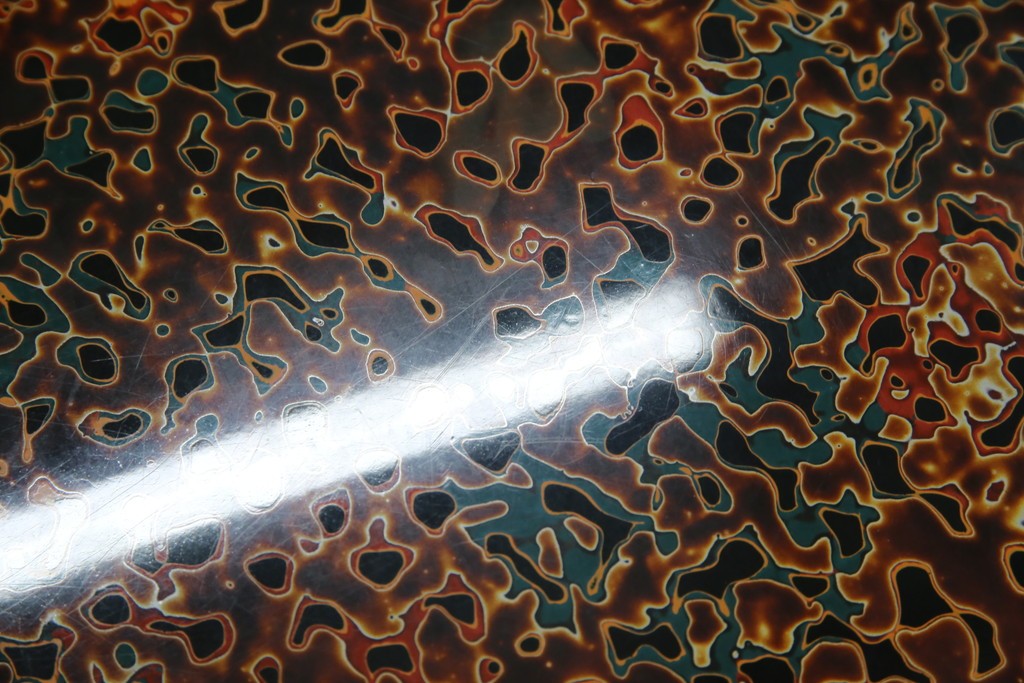 中古　美品　東北　津軽塗り　唐塗り　隅々まで意匠を凝らした上質で美しい漆塗りの座卓　(R-082076)