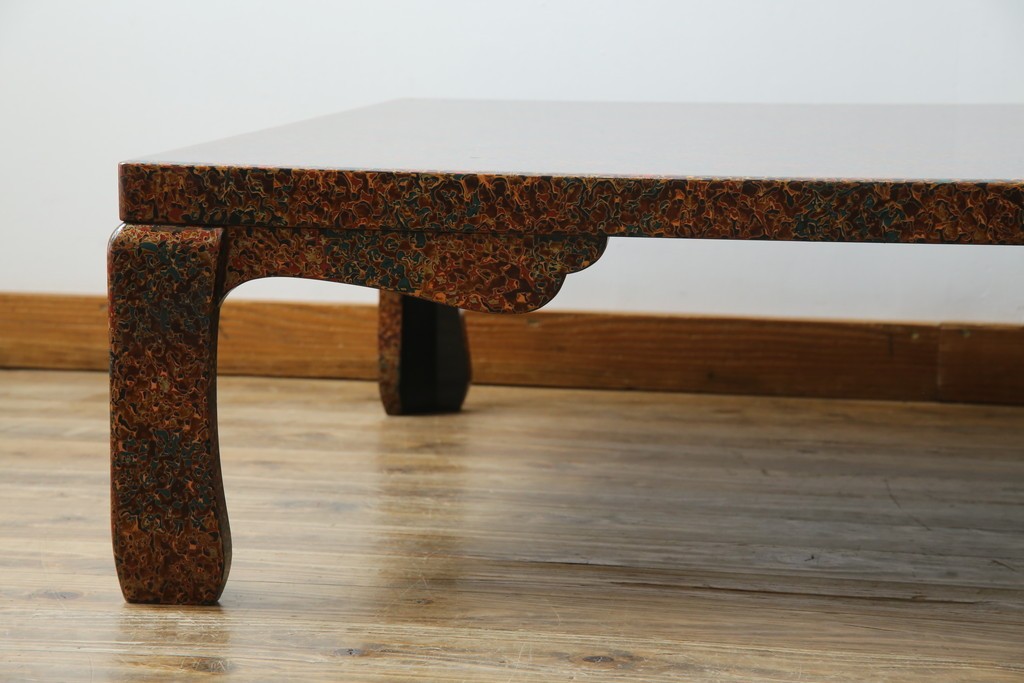 中古　美品　東北　津軽塗り　唐塗り　隅々まで意匠を凝らした上質で美しい漆塗りの座卓　(R-082076)