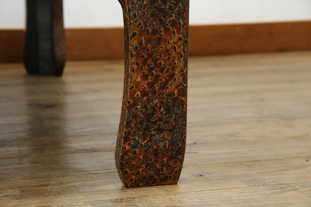 中古　美品　東北　津軽塗り　唐塗り　隅々まで意匠を凝らした上質で美しい漆塗りの座卓　(R-082076)