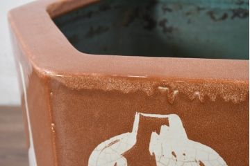 和製アンティーク　激レア　モダンデザインの六角瀬戸火鉢(鉢カバー、ディスプレイ、プランター、傘立て)(R-082084)