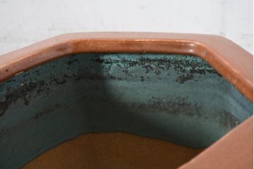 和製アンティーク　激レア　モダンデザインの六角瀬戸火鉢(鉢カバー、ディスプレイ、プランター、傘立て)(R-082084)