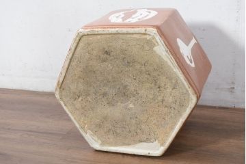 和製アンティーク　激レア　モダンデザインの六角瀬戸火鉢(鉢カバー、ディスプレイ、プランター、傘立て)(R-082084)