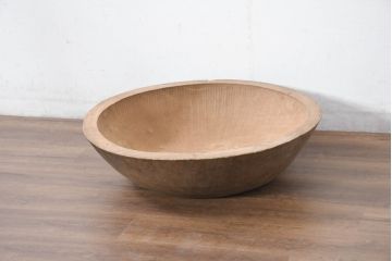 和製アンティーク　希少サイズ　超特大!!　2尺7寸　2.7寸　約102cm　木地仕上げ　杢目の良い白木こね鉢(こね鉢、ディスプレイボウル、店舗什器)(R-082085)