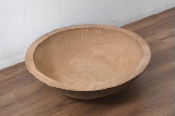 和製アンティーク　希少サイズ　超特大!!　2尺7寸　2.7寸　約102cm　木地仕上げ　杢目の良い白木こね鉢(こね鉢、ディスプレイボウル、店舗什器)(R-082085)