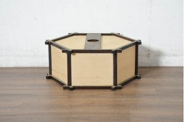 和製ビンテージ　欅(ケヤキ)材　民芸　六角行燈(あんどん)の天井照明シェード(ランプシェード、ペンダントライト、吊り下げ照明、ヴィンテージ)(R-082086)