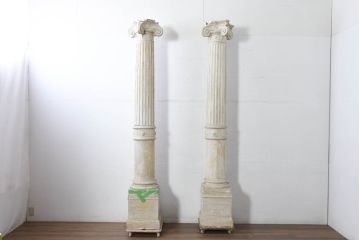 ジャンク品　フランスアンティーク　特大!!　クラシカルな空間を演出する石膏装飾のフレンチピラー2本セット(飾り柱、ディスプレイ、アンティーク柱、ギリシャ柱)(R-082094)