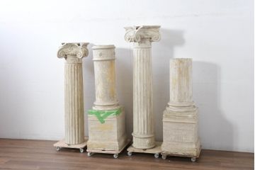ジャンク品　フランスアンティーク　特大!!　クラシカルな空間を演出する石膏装飾のフレンチピラー2本セット(飾り柱、ディスプレイ、アンティーク柱、ギリシャ柱)(R-082094)