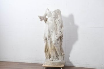 ジャンク品　ヨーロッパアンティーク　ギリシャ?　ローマ?　時を超えて佇む石膏像(オブジェ、店舗什器、ディスプレイ)(R-082096)