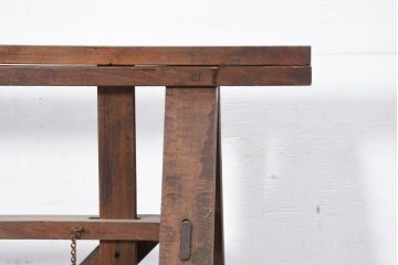 フランスアンティーク　希少!!　使い込まれた風合いが歴史を感じる作りの良い作業台の脚2点セット(ソーホース、SAWHORSE、DIY、材料、テーブル脚、高さ調整可能)(R-082102)